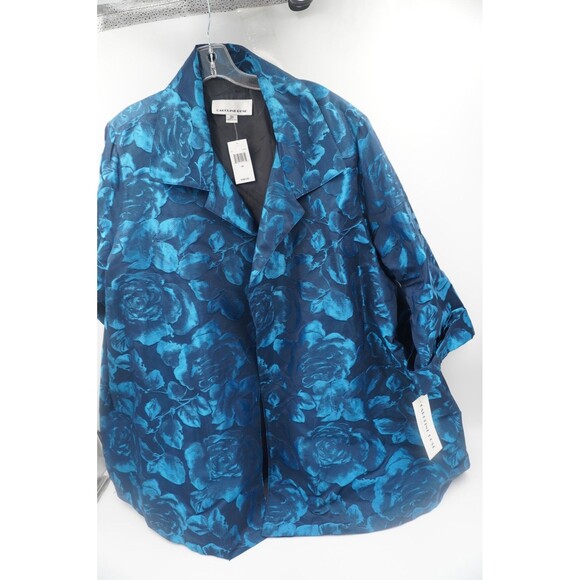 Caroline Rose NWT Navy & Turquoise Floral Jacquard Artsy Jacket Plus Size 3X - Picture 9 of 12